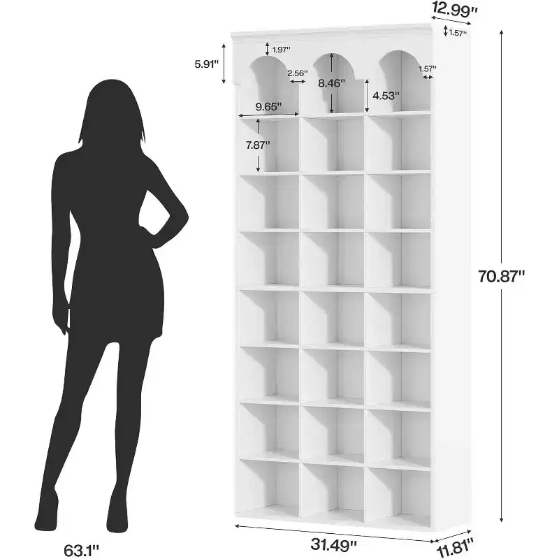 Lantine Shoe Storage Cabinet, 70.87 Tall Shoe Cabinet with Cubby, Shoe Rack Closet Organizer for Entryway, Living Room, 9.65 Widened Cell, White