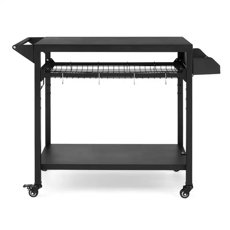 Outdoor Grill Cart with Lockable Wheels, Storage Tray, Side Handle for Patio, Backyard, Camping