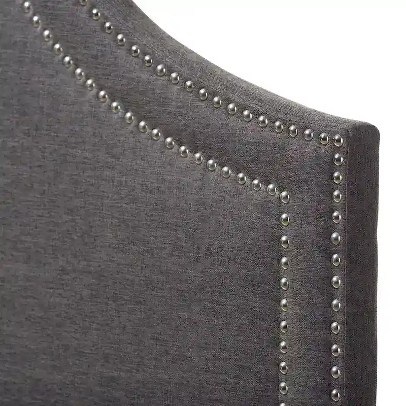 Gray Geometric Upholstered Headboard with Silver Nailhead Trim, Full/Queen/King