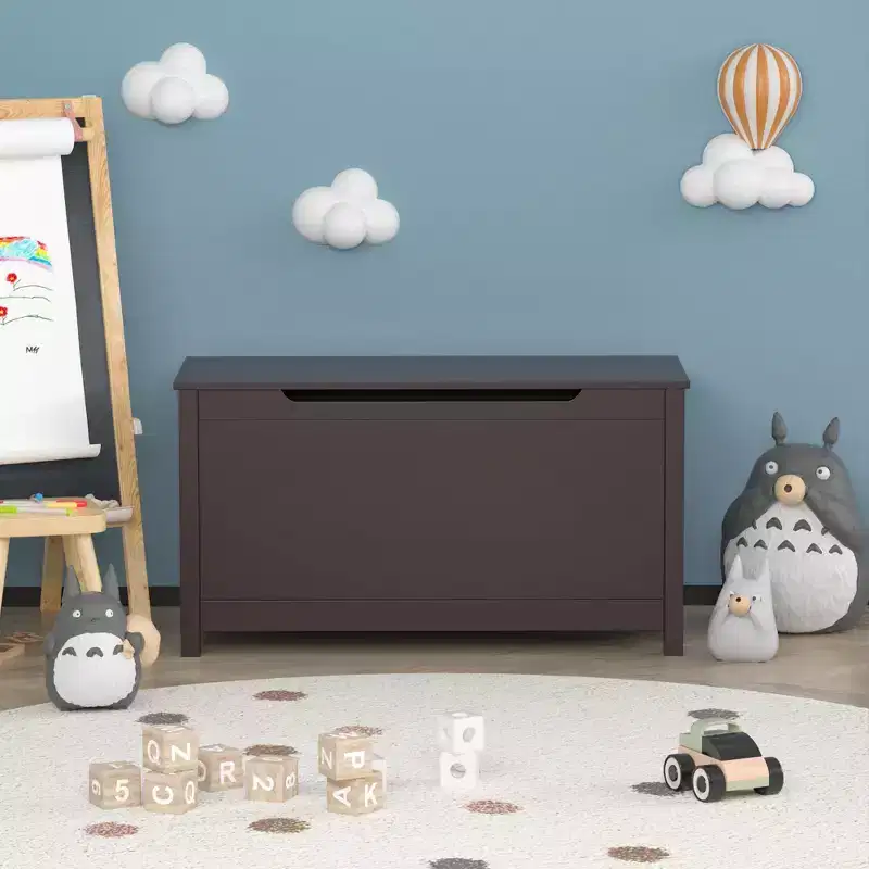 Kids Wooden Toy Box Storage with Safety Hinged Lid for Ages 2+ (White)