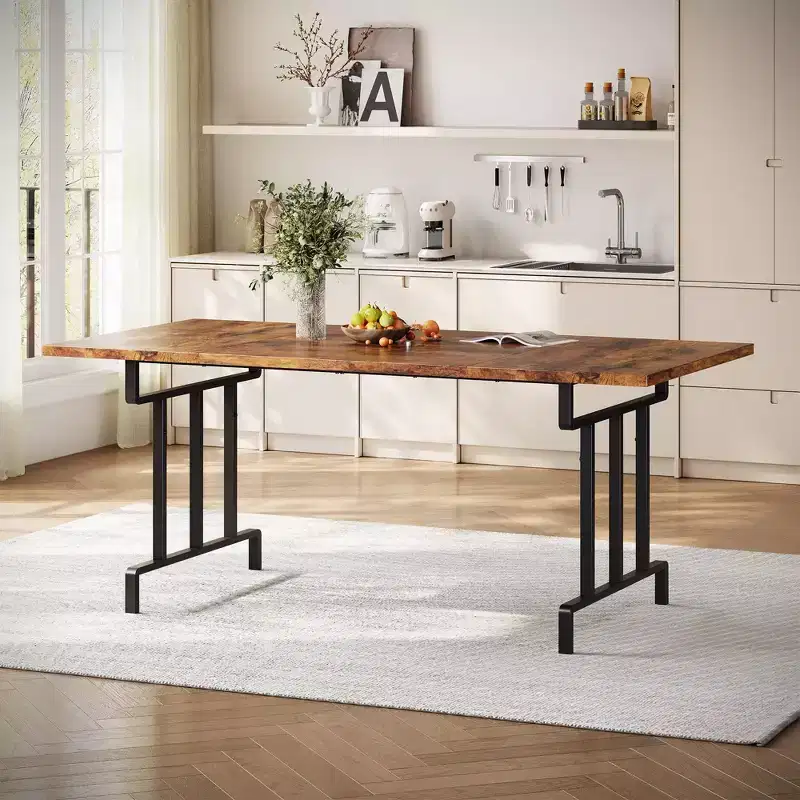 Dining Table, Rectangular Wooden Farmhouse Table - Seats 6, Industrial Vintage Design (Dining Room/Home Office, Easy Assembly)