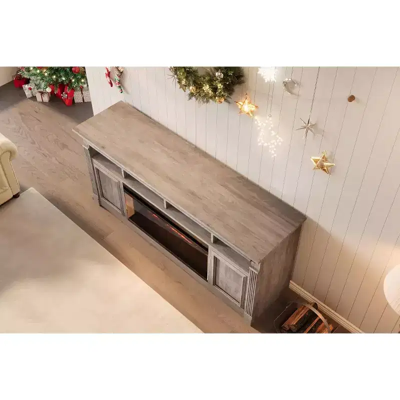 Fireplace TV Stand with 36 Remote-Controlled Electric Fireplace, 68 Farmhouse Wooden Entertainment Center, Storage Cabinets for TVs up to 80