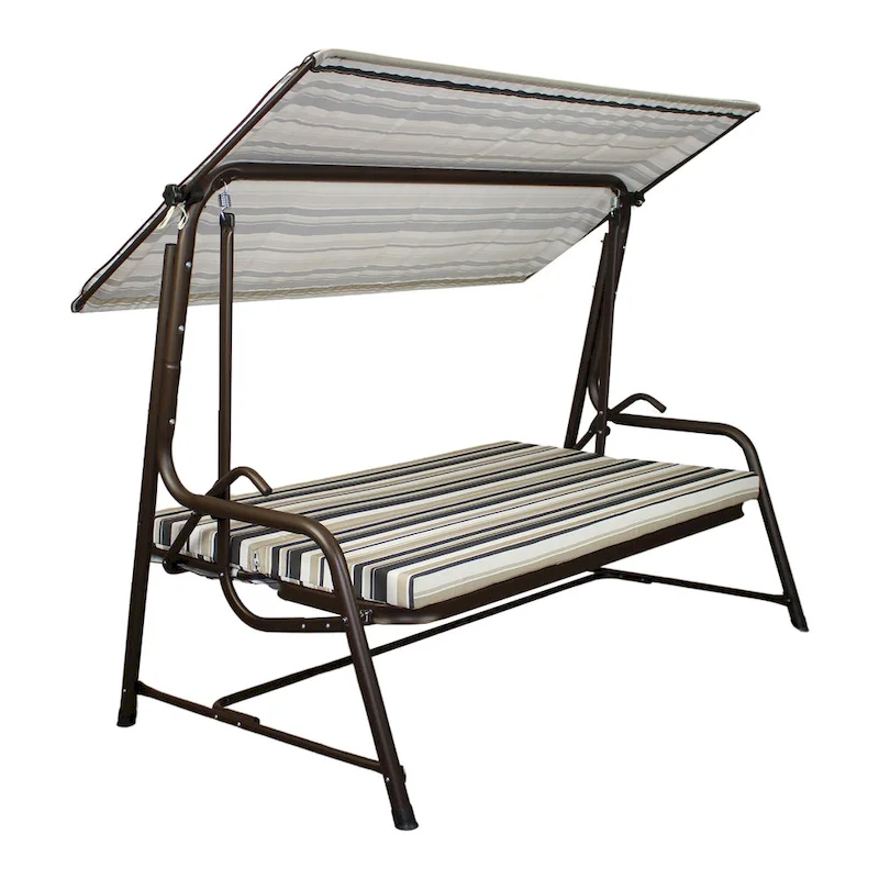 Sunjoy Luxury 4 Seater Steel Patio Swing Bed Convertible Design with Elastic Mesh Seat, Cushions & Adjustable Canopy