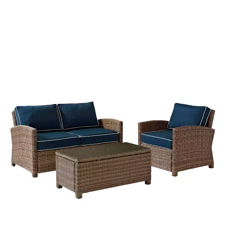Bradenton 3pc Outdoor Conversation Set with Loveseat & Armchair with Coffee Table - Crosley