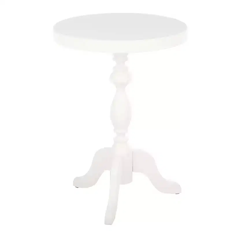 Round Pedestal Side Table – White Accent End Table for Living Room & Bedroom