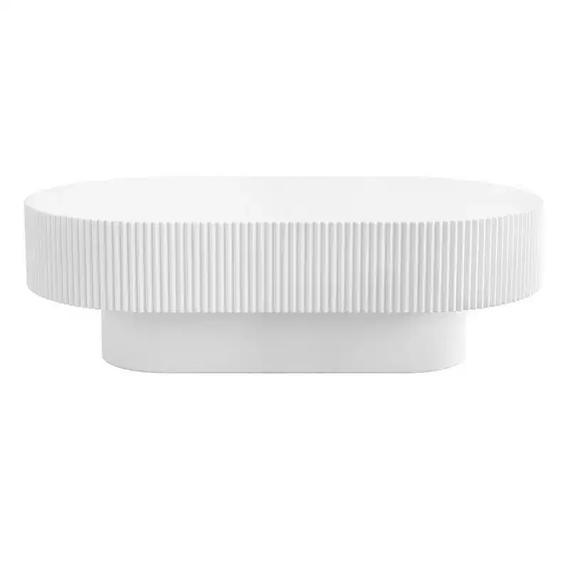 Oval Coffee Table with Fluted Base for Living Room