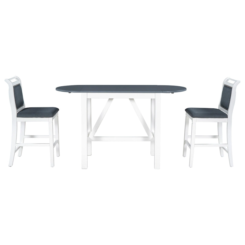 White 3-Piece Wooden Counter Height Dining Table Set with Drop Leaf Table & 2 Chairs