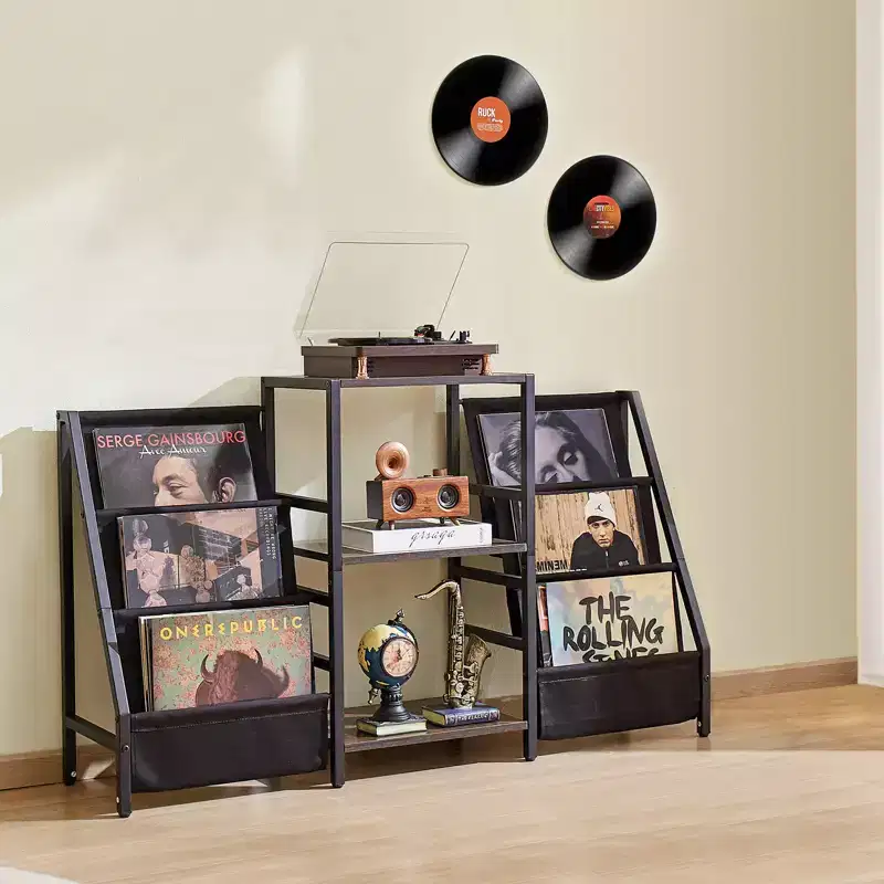 Record Player Stand, 3 Tiers Metal Vinyl Record Stand, Holds up to 280 Albums, Turntable Stand with Record Holder Vinyl Display Shelf, Black