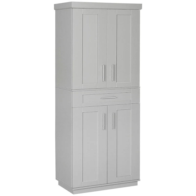 Tall Pantry Cabinet with 2 Doors, Drawer & Adjustable Shelves – Tan, Particle Board, Anti-Tip, 72