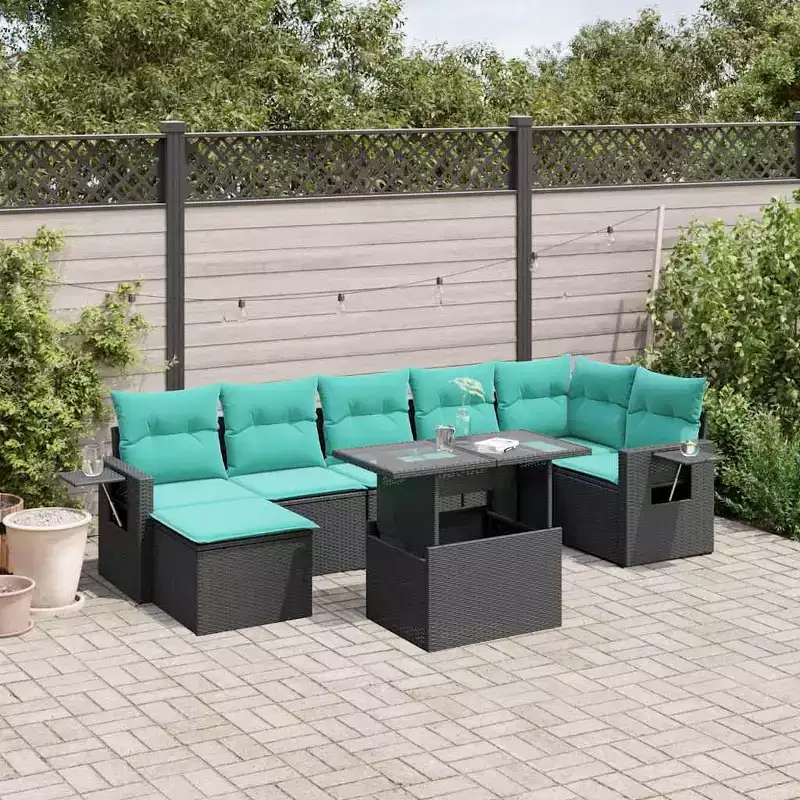 vidaXL 8 Piece Garden Sofa Set with Cushions Poly Rattan