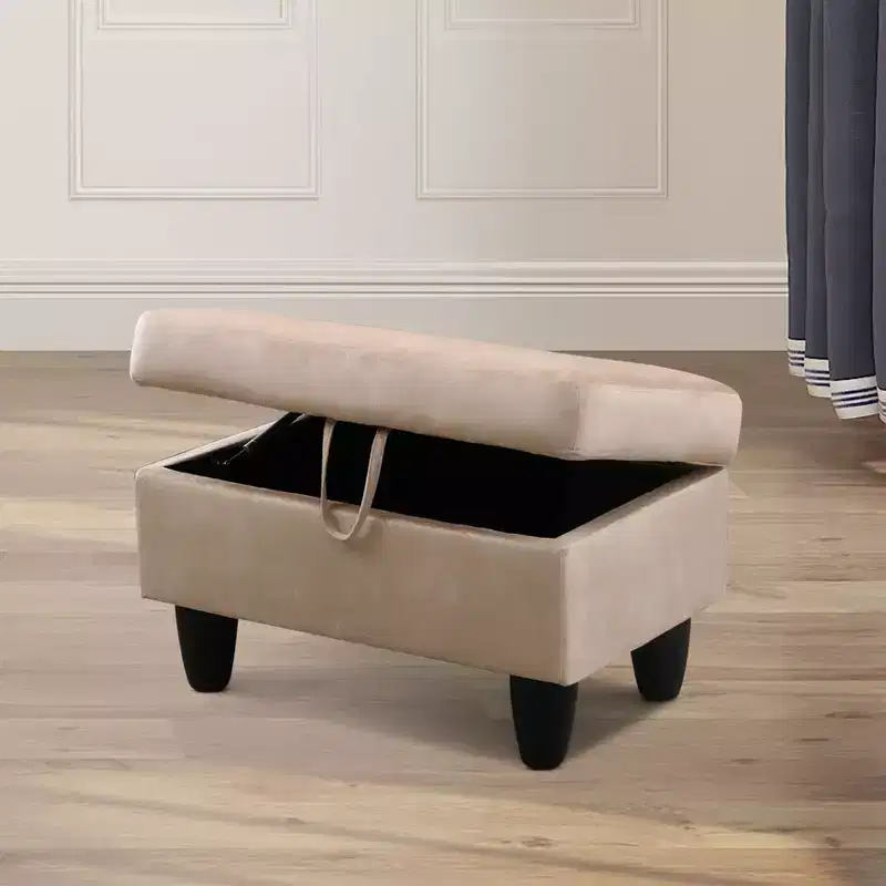 AndMakers 28.5 in. W Flannel Polyester Blend Rectangle Ottoman with Storage
