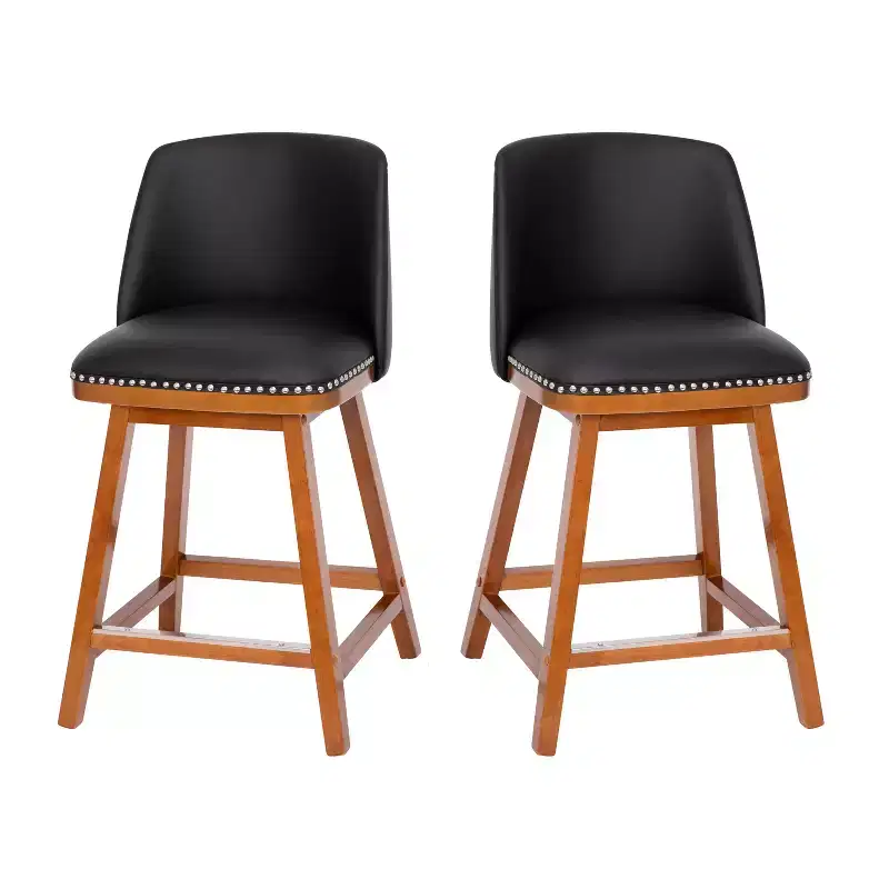 Emma and Oliver Upholstered Mid-Back Stools with Nailhead Accent Trim & Wood Frames