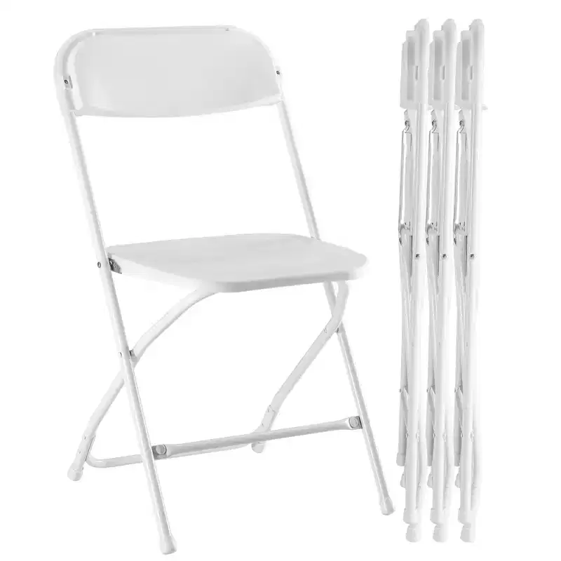 HomeRoots Set of Four White Metal Outdoor Folding Stacking Dining Chairs