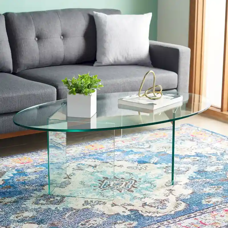 Oval Tempered Glass Coffee Table with Open Pedestal Base – 47