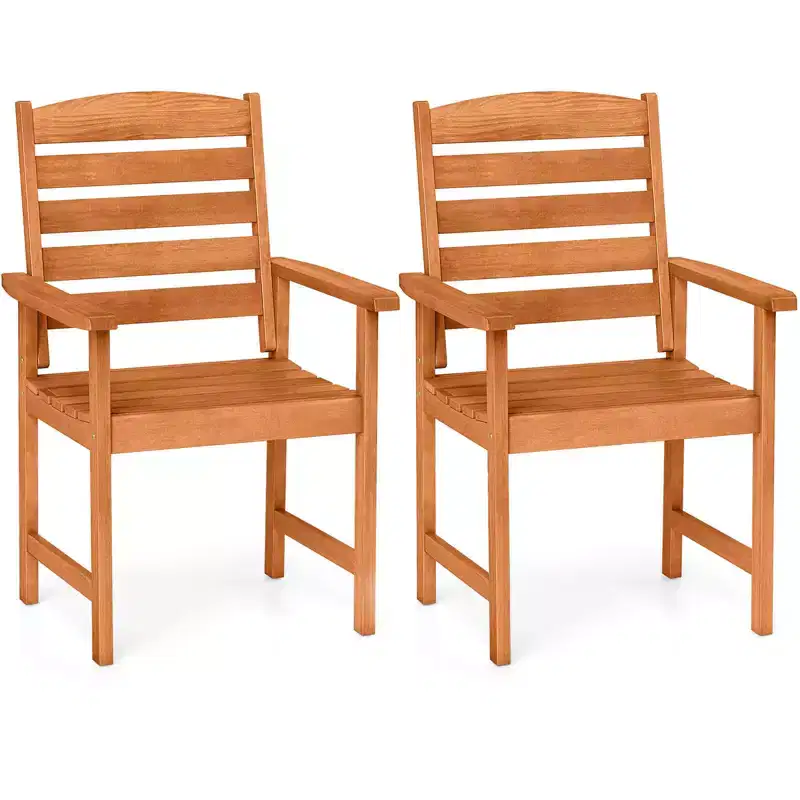 Costway Patio Chairs Set of 2/4 with Inclined Backrests and Slatted Seats for Deck