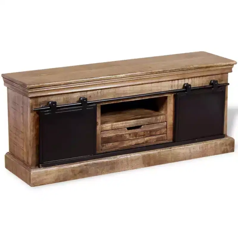 Multicolor Solid Mango Wood TV Cabinet with 2 Sliding Doors, Fits up to 37 in, 1-Person Assembly