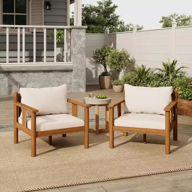 Christopher Knight Home Chalida Modern Acacia Wood Patio Club Chair with Cushion