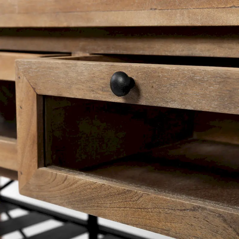 Stuart I Brown Solid Wood Top Two-Tier Black Metal Rolling Kitchen Island - 28.0L x 60.0W x 34.0H