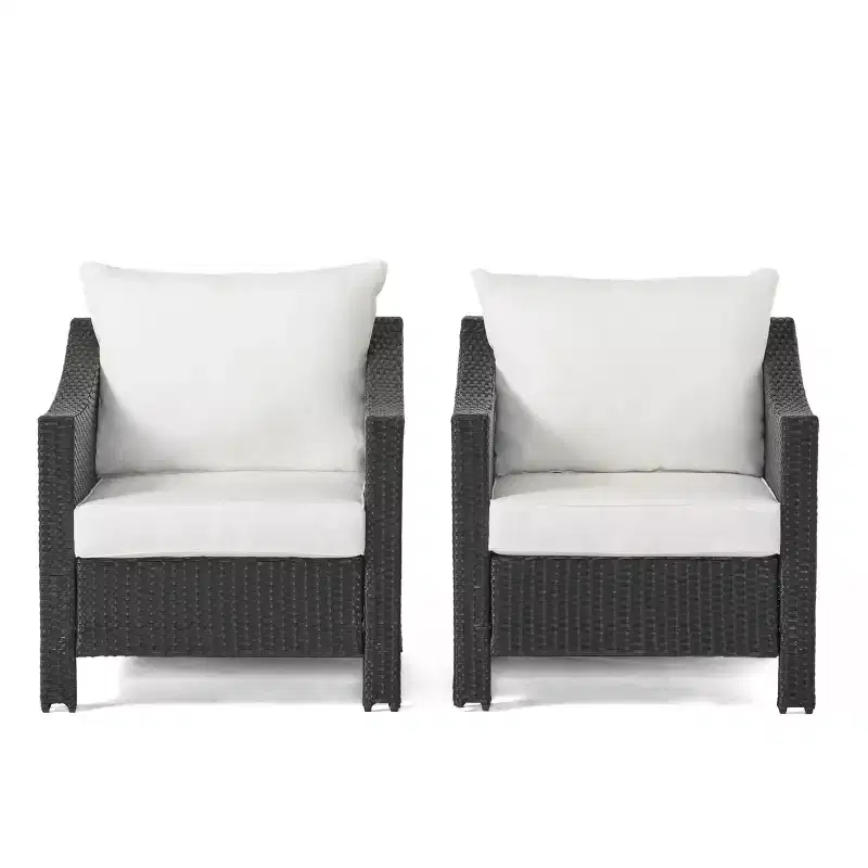 GDFStudio Vincent Outdoor Wicker Club Chairs with Cushions (Set of 2)