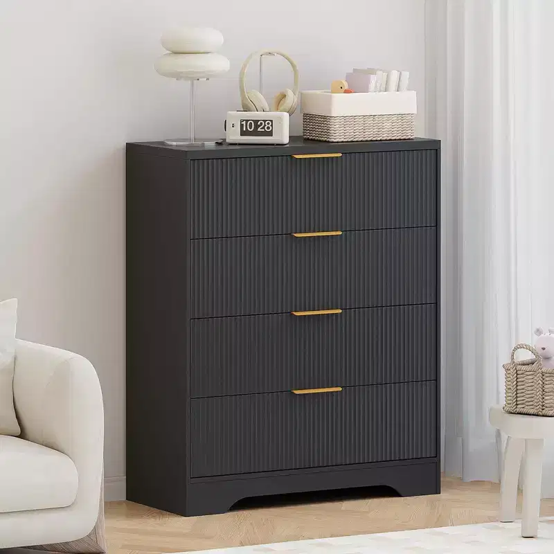 4-Drawer Dresser,38.6 Fluted Modern Chest with Gold Handles, Versatile Storage for Bedroom, Living Room, Hallway & Nursery