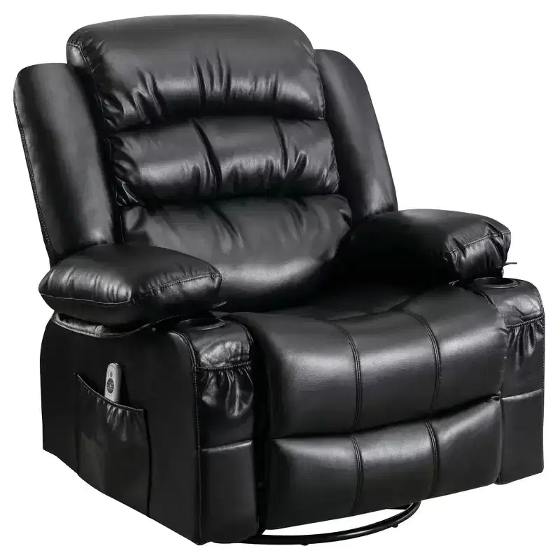 AndMakers 39.76 in. W Leather Recliner with Rocking, Remote Control, Tufted and Storage