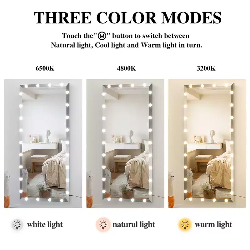 Full Length Mirror With Lights Oversized FullStanding Floor Mirror For Dressing Room Bedroom Silver,