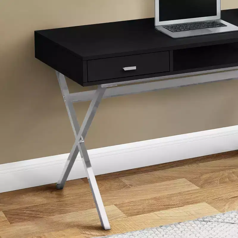 Laptop Table with Drawers and Open Shelf Computer Writing Desk Metal Sturdy Legs 48