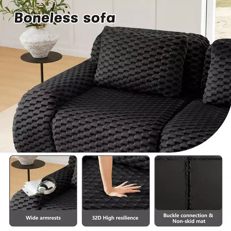 146 Modular Sectional Sofa Flannelette 4-Seater Deep Seat Buckle No Assembly Black