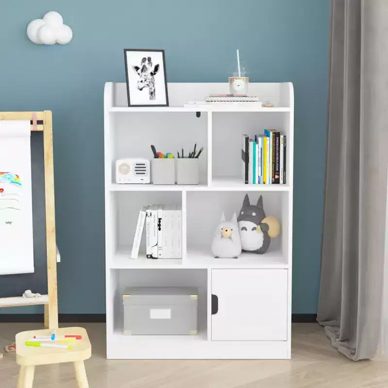 Kids Bookshelf with 6 Compartments, Freestanding Cube Organizer for Bedroom