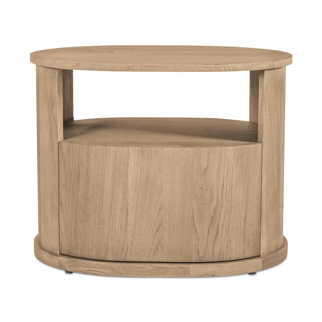 Minimalist Solid Oak Nightstand with Capsule-Shaped Soft-Close Drawer for Bedroom