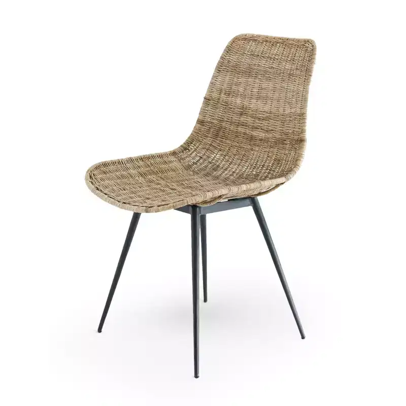 texxture Ormond Woven Rattan Side Chair, Indoor Outdoor Dining or Kitchen Accent Furniture for Table or Porch with Metal Legs, Natural