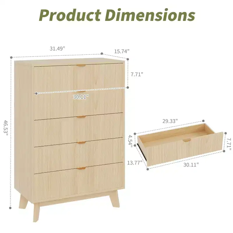 3 Drawer Dresser, 32 Inch Tall Mid Century Modern Dresser Drawers, Waveform Fluted Side Table , Wood Drawer Organizer for Bedroom Living Room