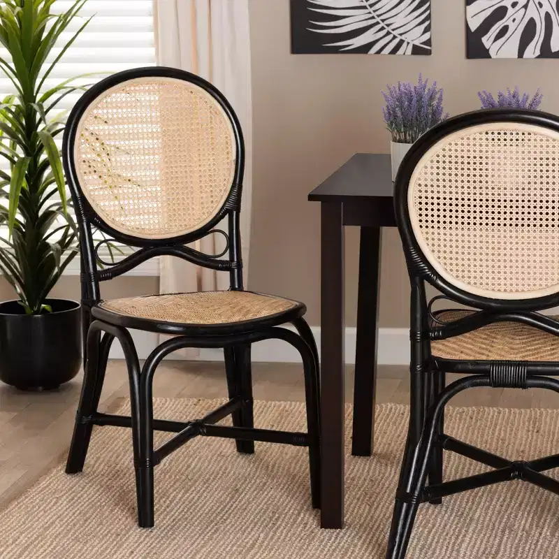 Mid-Century Modern Two-Tone Rattan Dining Chair