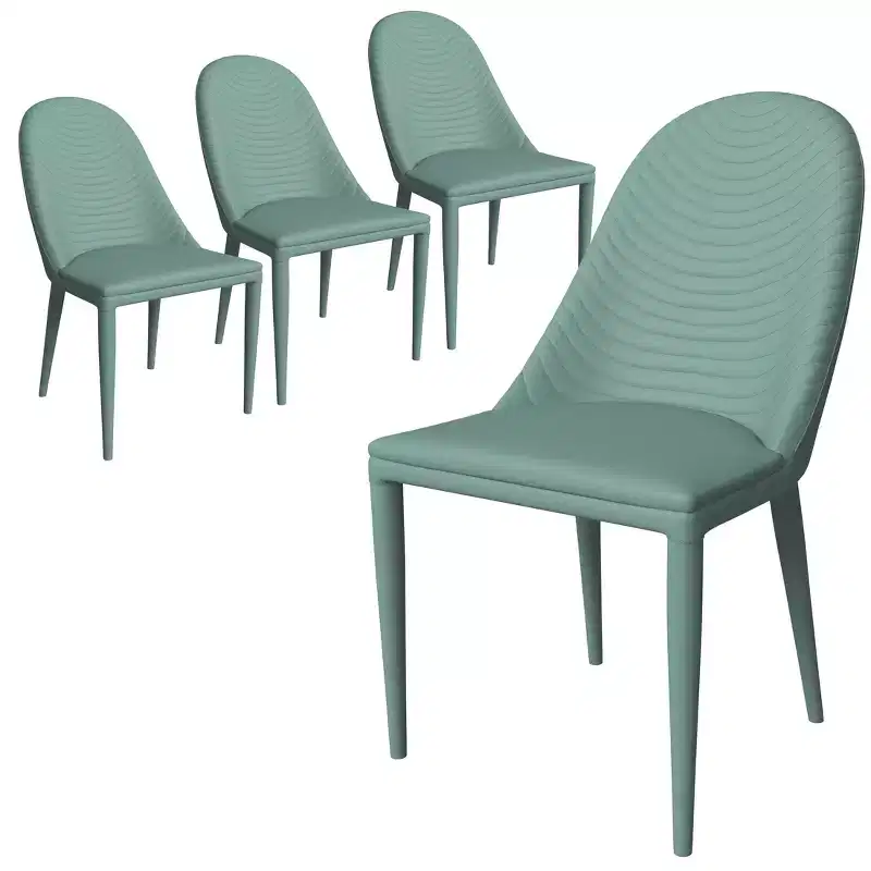 LeisureMod Upholstered Dining Chair in Leather, Iron Legs, Set of 4, Seville Series