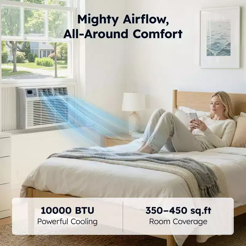 Simzlife Smart 10000 BTU Window Air Conditioner, 3-in-1 AC for 450 Sq.Ft, APP Control, Easy Installation, Energy-Saving & Quiet Operation, White