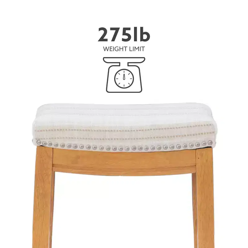 Counter Height Barstool Rustic Brown Natural Linen Upholstered Backless