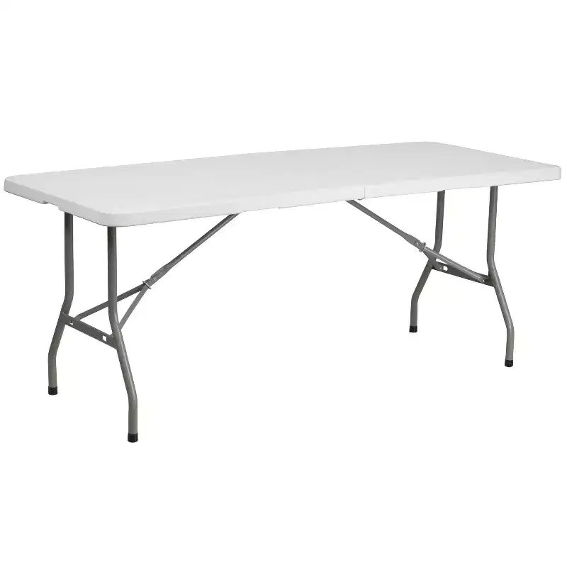 6-Foot Bi-Fold Plastic Folding Table, White, Seats up to 8