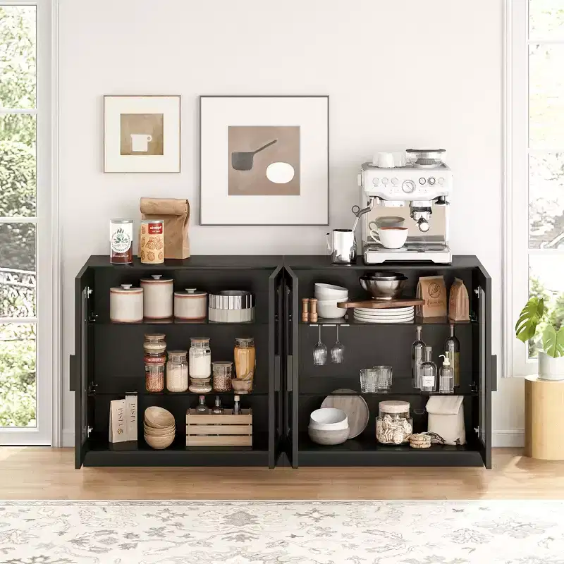 Solid Wood Modern Kitchen Pantry Sideboard with Glass DoorsVersatile Buffet Cabinet