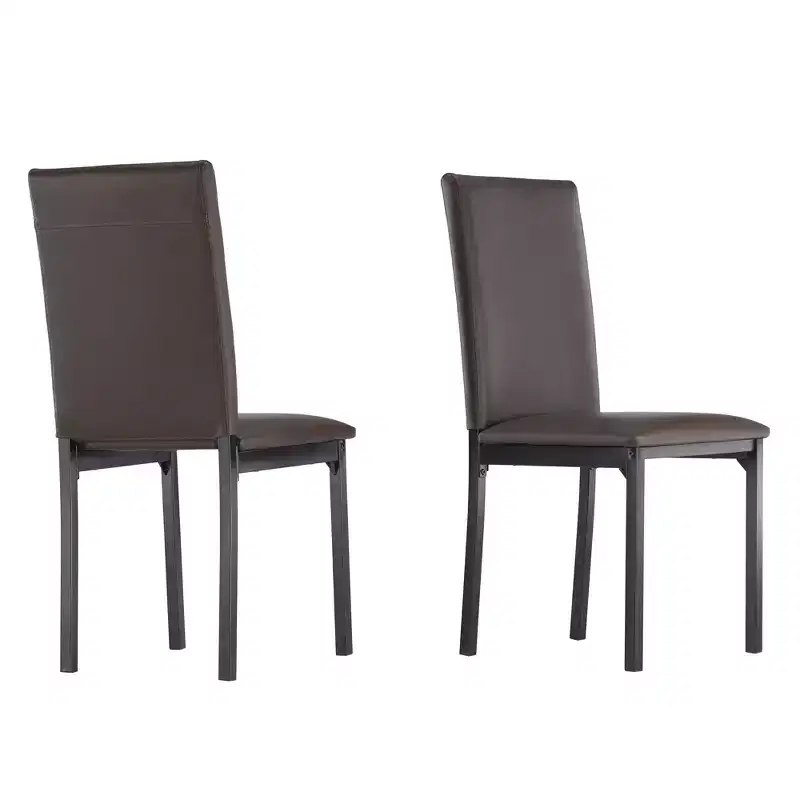 Set of 2 Metal Upholstered Dining Chairs, Black, Armless with Solid Back