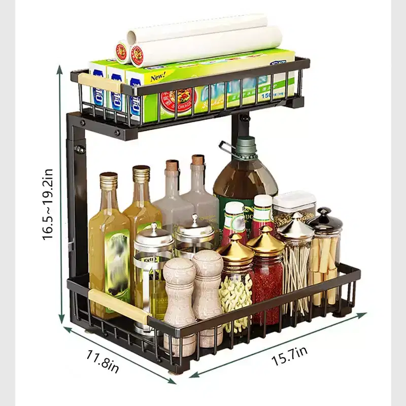 2-Tier Under Sink Organizers Sliding Pull-Out Cabinet Storage Shelf, Metal Drawer for Kitchen, Bathroom Pantry Closet Organization Rack Rust-Resistant