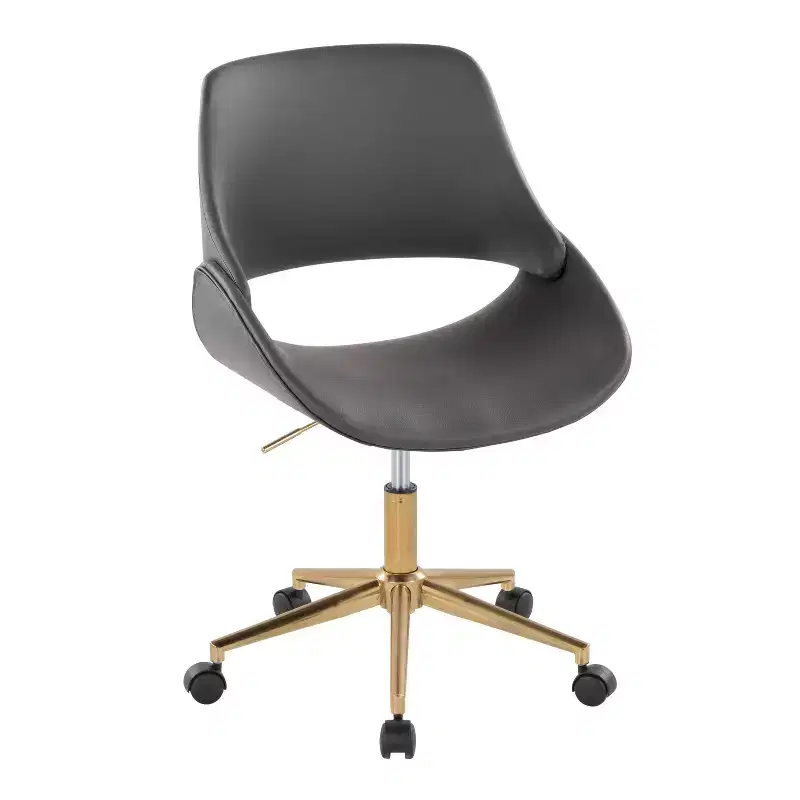 Office Chair Gold/Gray PU Leather Adjustable Height 360 Swivel