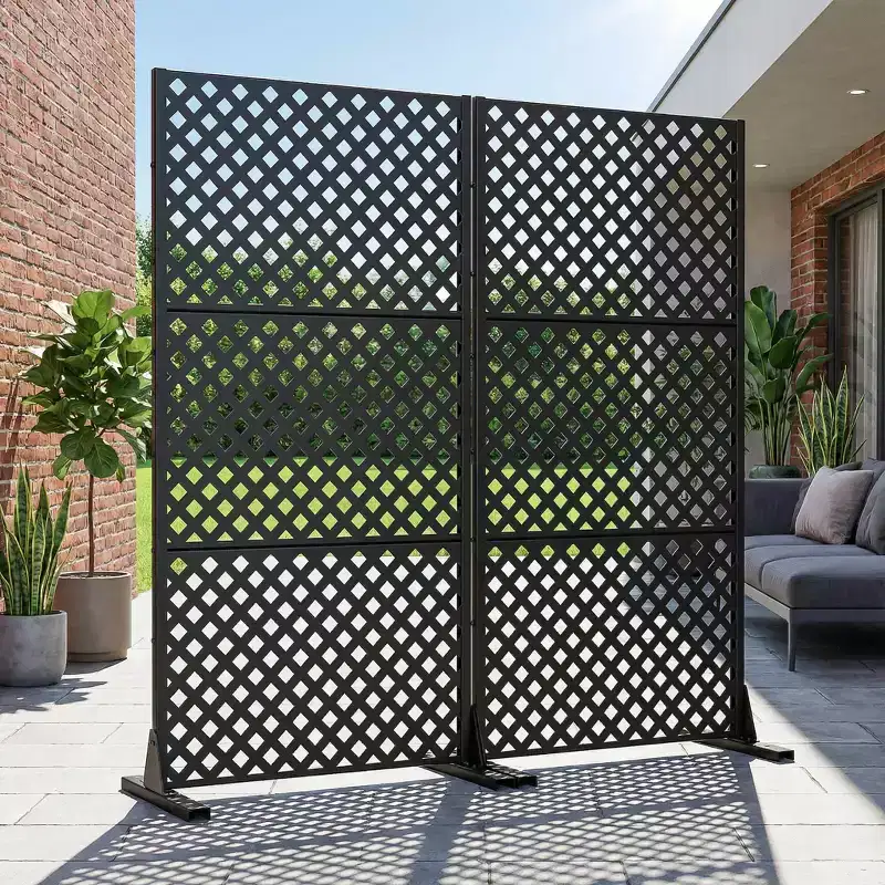 Black Galvanized Steel Room Divider, 59x30x16, 5-Piece Double-Sided Privacy Screen