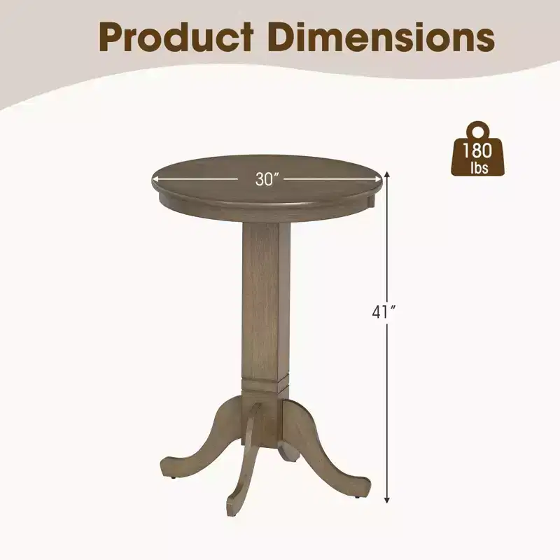 Costway 30 Round Bar Table with Rubber Wood Frame, Elegant Pedestal Base for Dining Room Espresso/Oak Gray