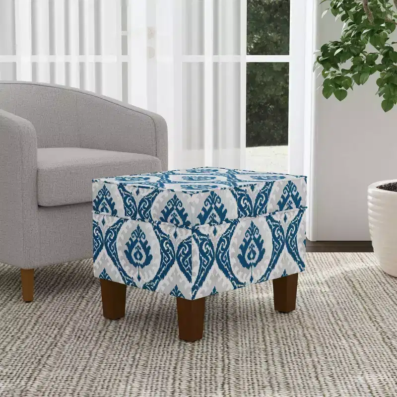 Medium Square Storage Ottoman with Hinged Lid - Cotton