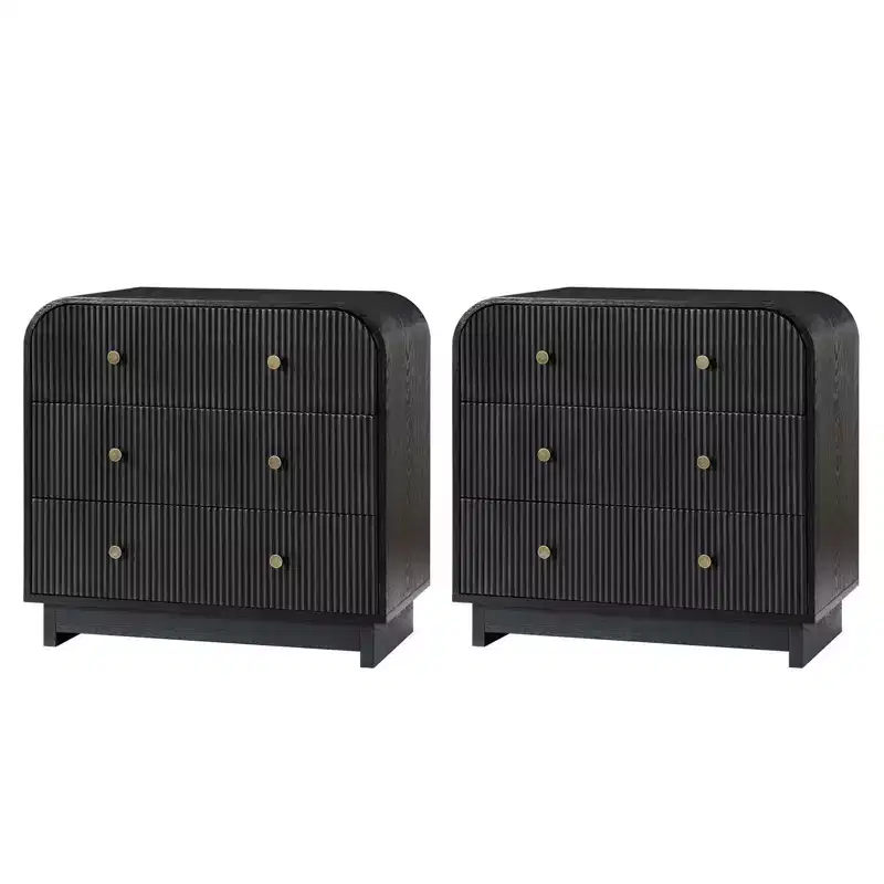 Ernest 27 Tall 3-Drawer End Tbale Set of 2 |Hulala Home-BLACK