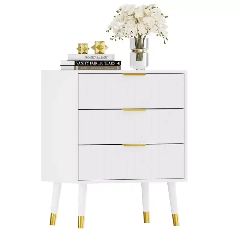 Modern 3-Drawer Dresser for Bedroom, 57 Wide Fluted Wood Chest of Drawers, Clothes Storage Organizer