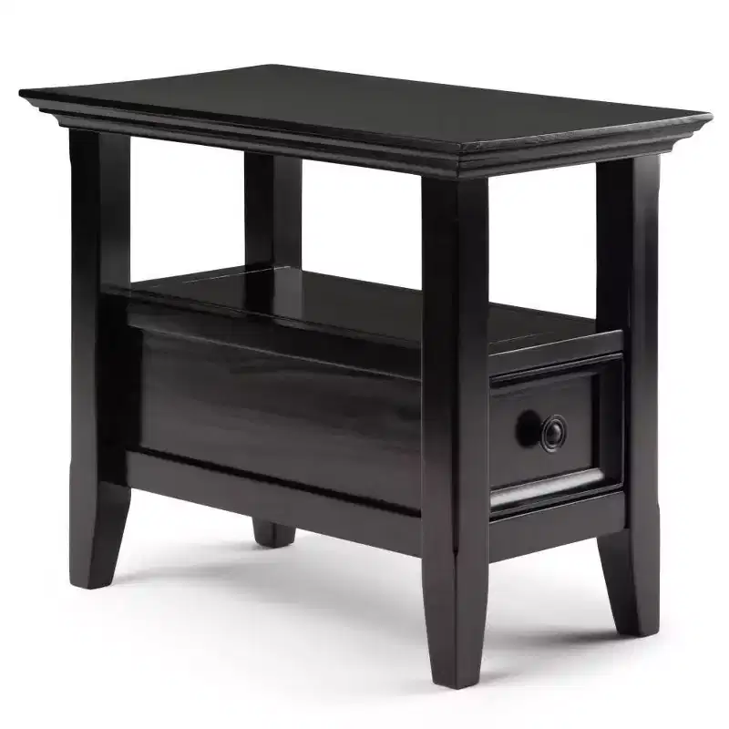 14" Halifax Narrow Side Table Hickory Brown - WyndenHall: Drawer, Open Shelf, Pine Material