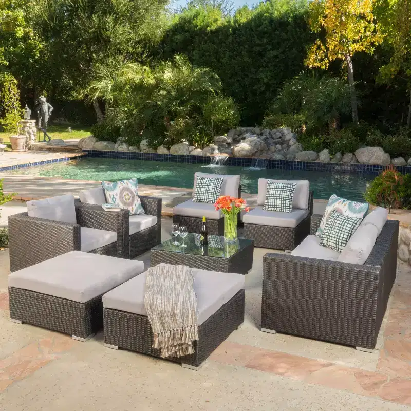 Santa Rosa 9pc All-Weather Wicker Patio Chat Set - Christopher Knight Home