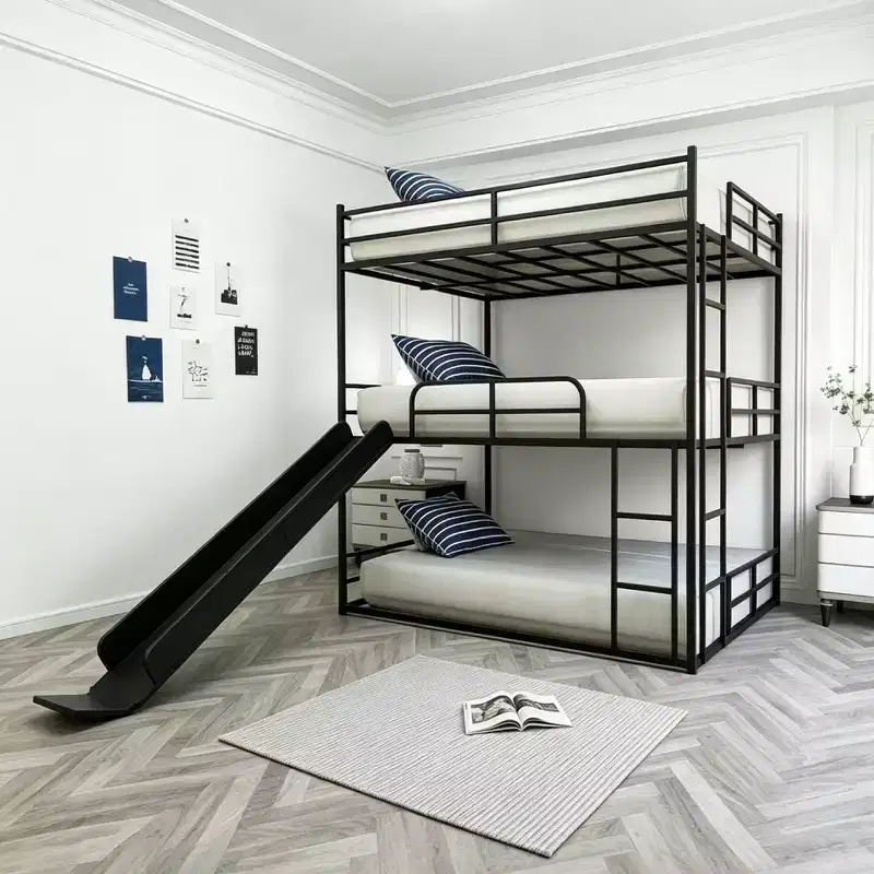 Luxystar Full Size Metal Loft Bed with Slide and Ladder for Kids' Room, Black