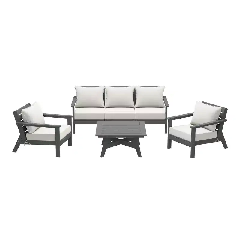 WestinTrends Avalon Outdoor 6-Piece Modular Sectional Patio Furniture Sofa Set, Gray/White